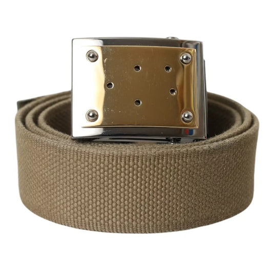 Dolce & Gabbana Brown Canvas Square Metal Buckle Men Men's Belt (Pre-Owned)