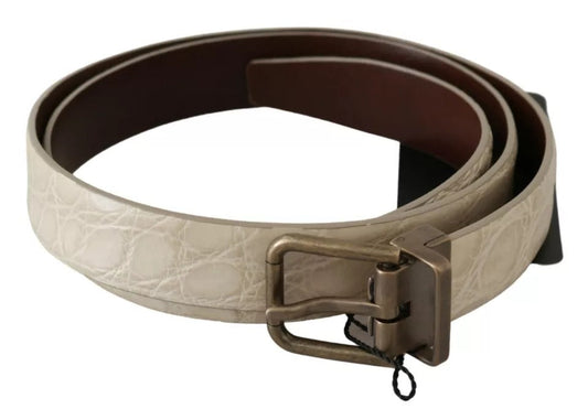 Dolce & Gabbana Cream Beige Gold Buckle Waist Leather Men's Belt