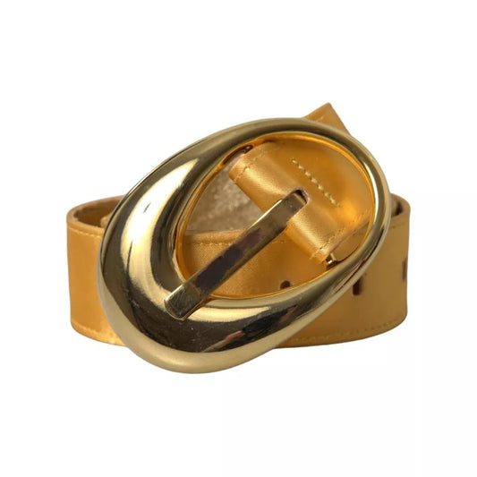 Dolce & Gabbana Gold Satin Leather Oval Metal Buckle Women's Belt (Pre-Owned)