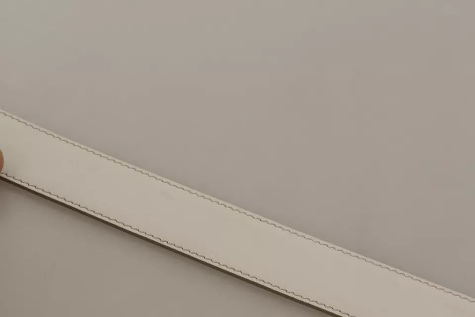Dolce & Gabbana White Leather Gold Logo Engraved Metal Buckle Women's Belt (Pre-Owned)