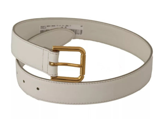 Dolce & Gabbana White Leather Gold Logo Engraved Metal Buckle Women's Belt (Pre-Owned)