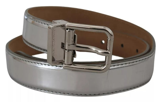 Dolce & Gabbana Silver Leather Metal Buckle Women's Belt (Pre-Owned)