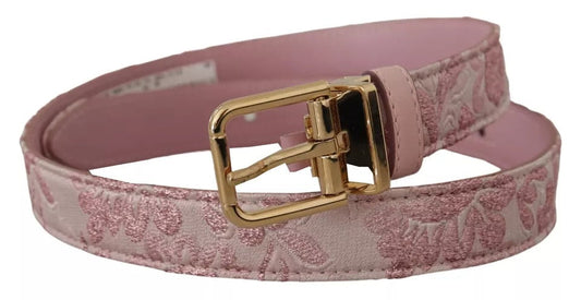 Dolce & Gabbana Pink Jaquard Embroidered Gold Tone Metal Buckle Women's Belt
