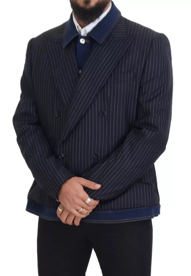 Dolce & Gabbana Blue Striped Double Breasted Denim  Blazer (Pre-Owned)