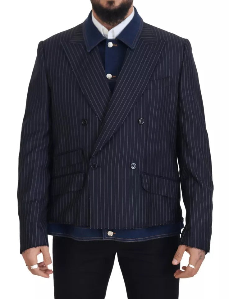 Dolce & Gabbana Blue Striped Double Breasted Denim  Blazer (Pre-Owned)