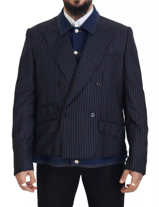 Dolce & Gabbana Blue Striped Double Breasted Denim  Blazer (Pre-Owned)