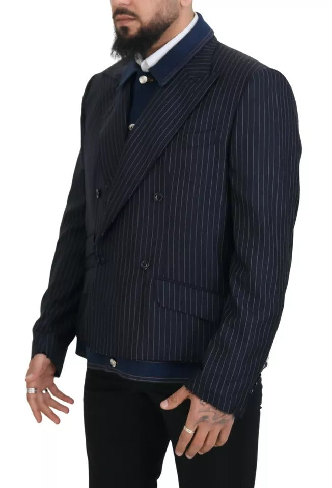 Dolce & Gabbana Blue Striped Double Breasted Denim  Blazer (Pre-Owned)