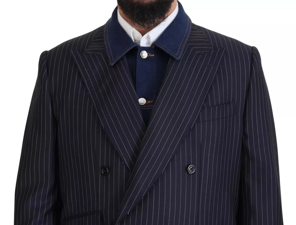 Dolce & Gabbana Blue Striped Double Breasted Denim  Blazer (Pre-Owned)