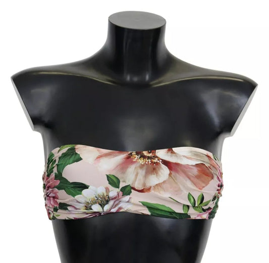 Dolce & Gabbana Pink Floral Print Swimsuit Beachwear Bikini Women's Top