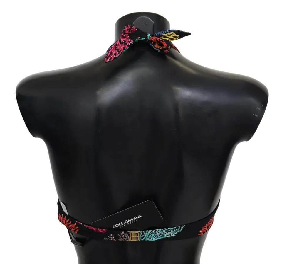 Dolce & Gabbana Black Corals Print Swimsuit Beachwear Bikini Women's Top