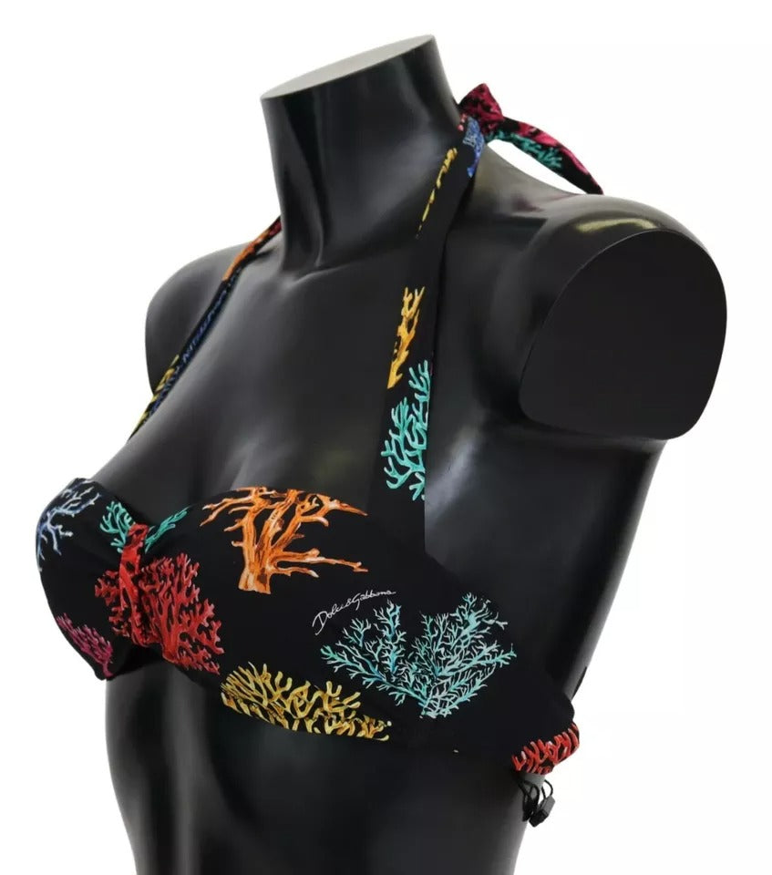 Dolce & Gabbana Black Corals Print Swimsuit Beachwear Bikini Women's Top