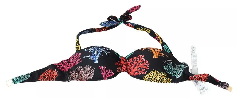 Dolce & Gabbana Black Corals Print Swimsuit Beachwear Bikini Women's Top