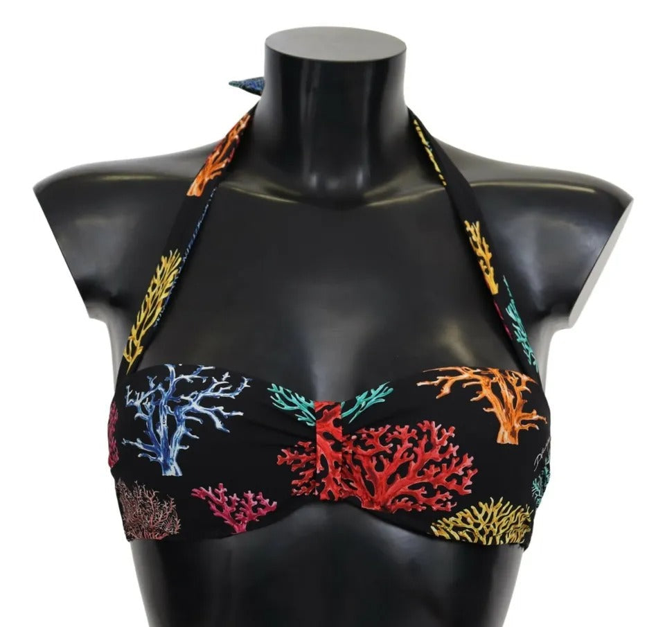 Dolce & Gabbana Black Corals Print Swimsuit Beachwear Bikini Women's Top