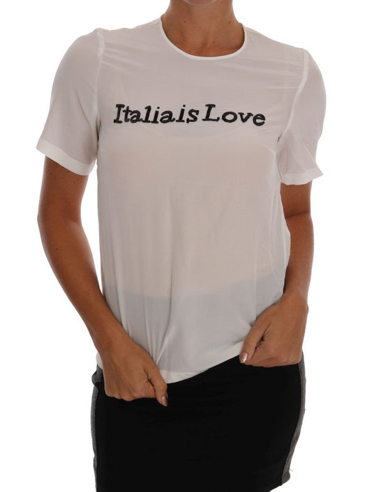 Dolce & Gabbana White Silk ITALIA IS LOVE Blouse Women's T-shirt