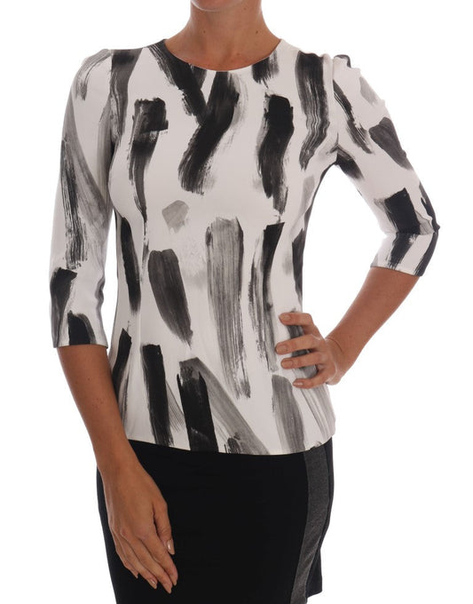 Dolce & Gabbana White Black Striped Printed Blouse Women's Top