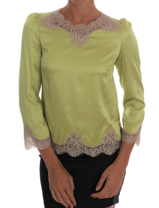 Dolce & Gabbana Green Silk Stretch Blouse Women's Top