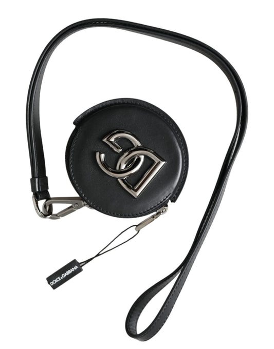 Dolce & Gabbana Black Round Leather DG Logo Coin Purse Lanyard Men's Wallet