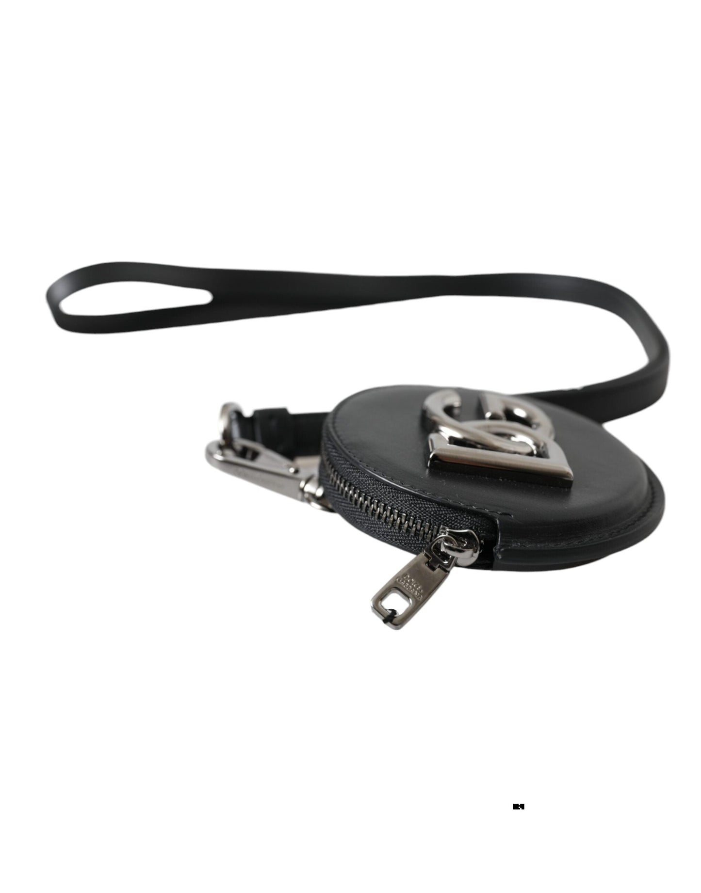 Dolce & Gabbana Black Round Leather DG Logo Coin Purse Lanyard Men's Wallet
