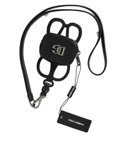 Dolce & Gabbana Black Calfskin Leather DG Logo Coin Purse Lanyard Men's Wallet