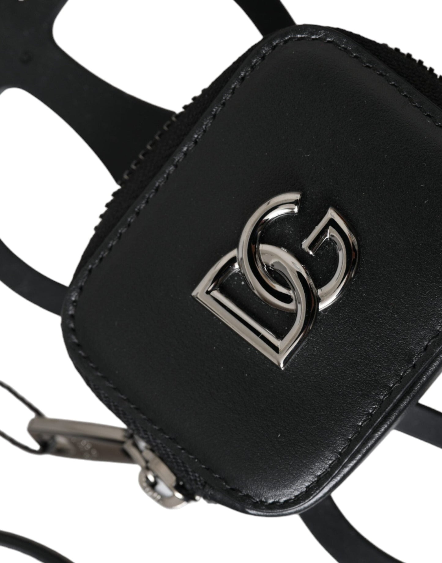 Dolce & Gabbana Black Calfskin Leather DG Logo Coin Purse Lanyard Men's Wallet