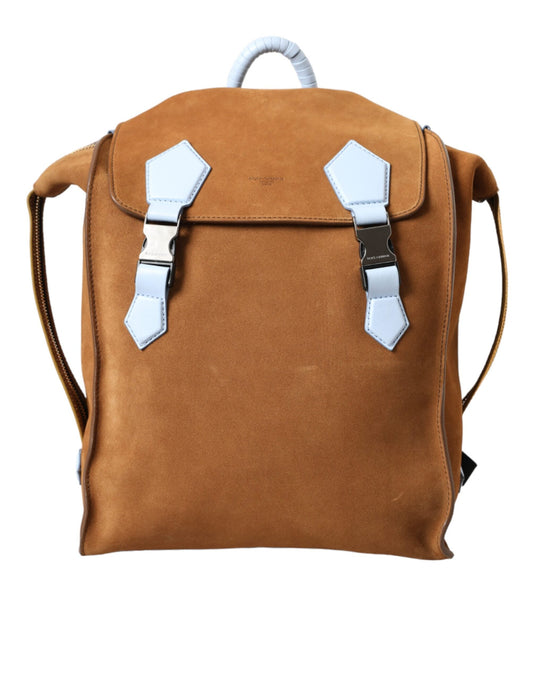 Dolce & Gabbana Brown Yellow Suede Leather Logo Backpack Men's Bag (Pre-Owned)