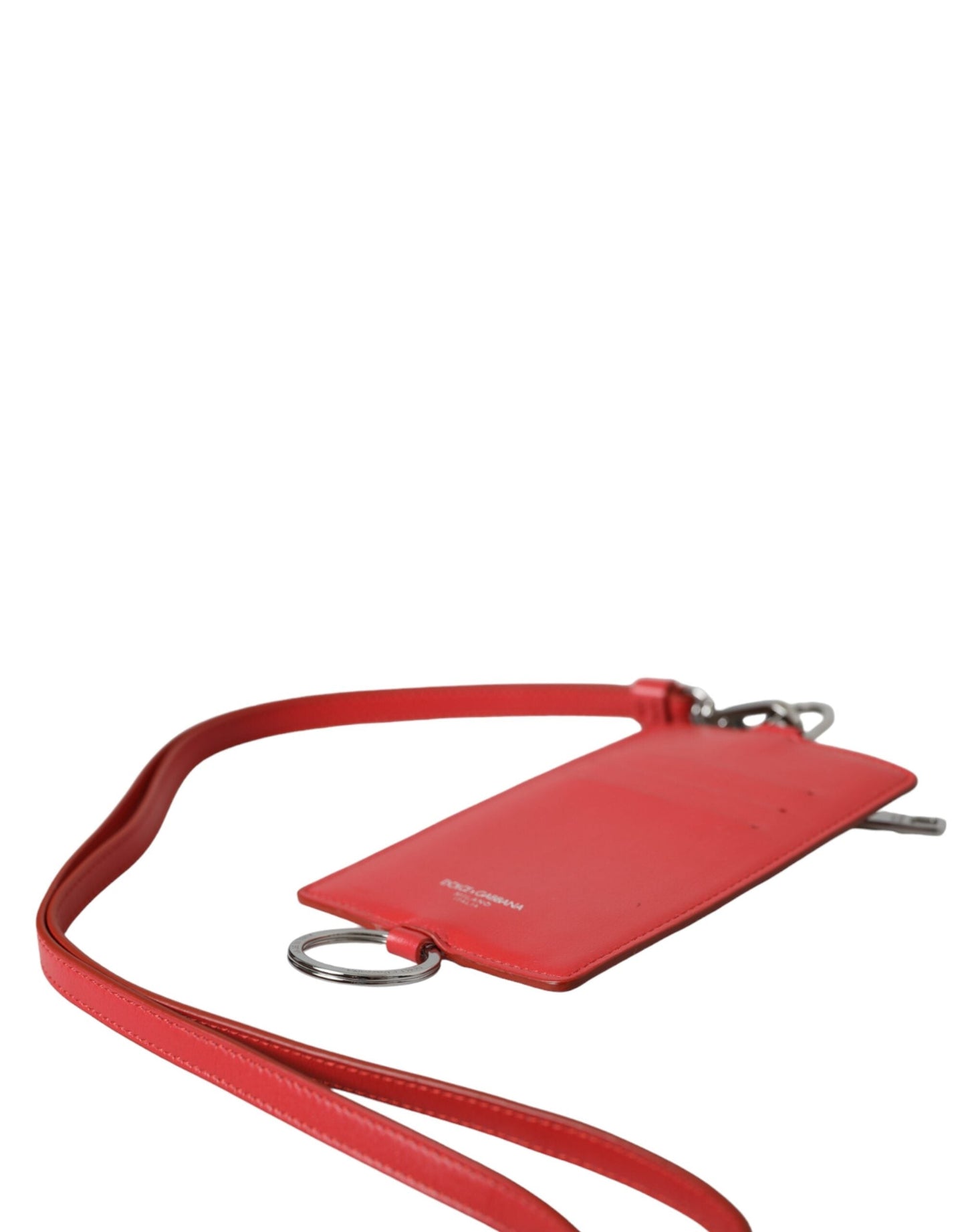 Dolce & Gabbana Red Calfskin Leather Lanyard Logo Card Holder Men's Wallet