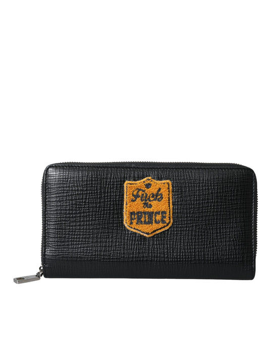 Dolce & Gabbana Black Leather Logo Patch Zip Around Continental Men's Wallet