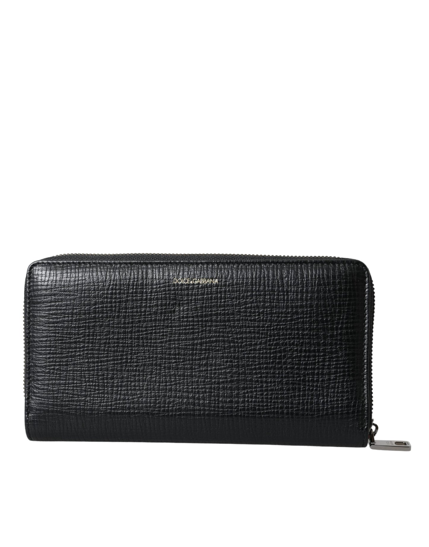 Dolce & Gabbana Black Leather Logo Patch Zip Around Continental Men's Wallet