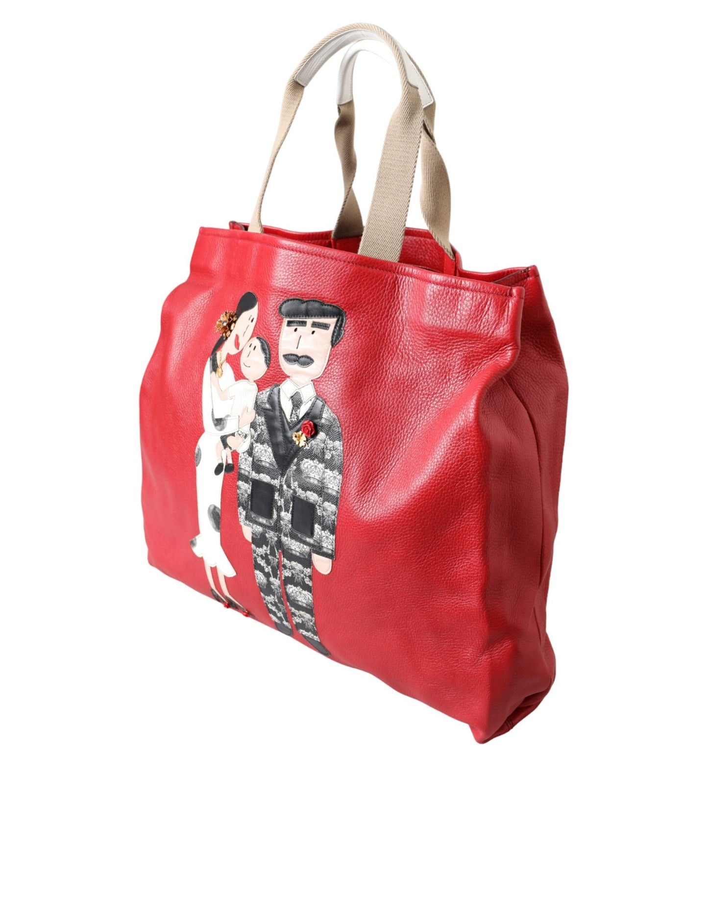 Dolce & Gabbana Red Leather #DGFamily Patch Shopping Tote Women's Bag