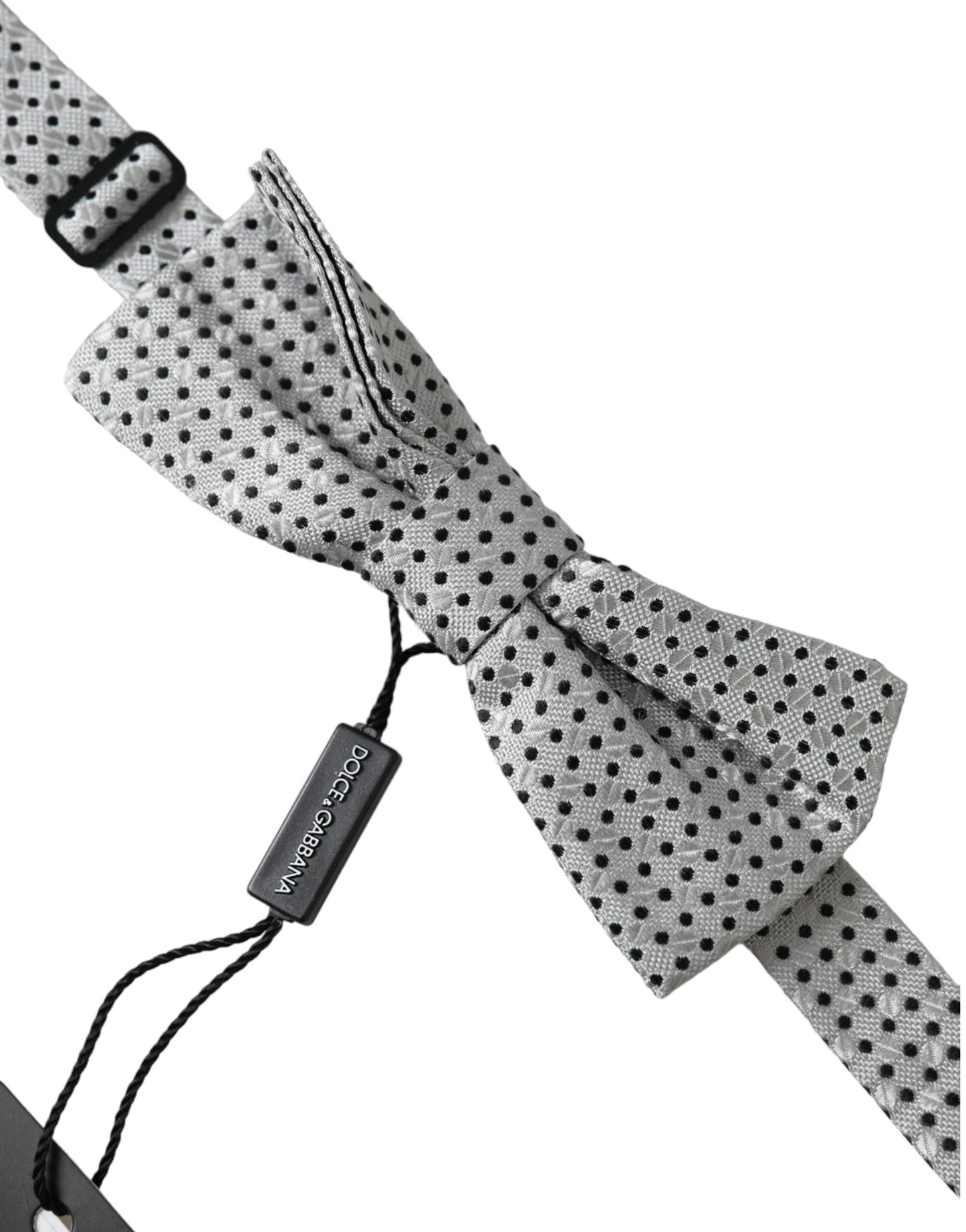 Dolce & Gabbana Gray Silk Polka Dot Adjustable Neck Men Papillon Bow Men's Tie