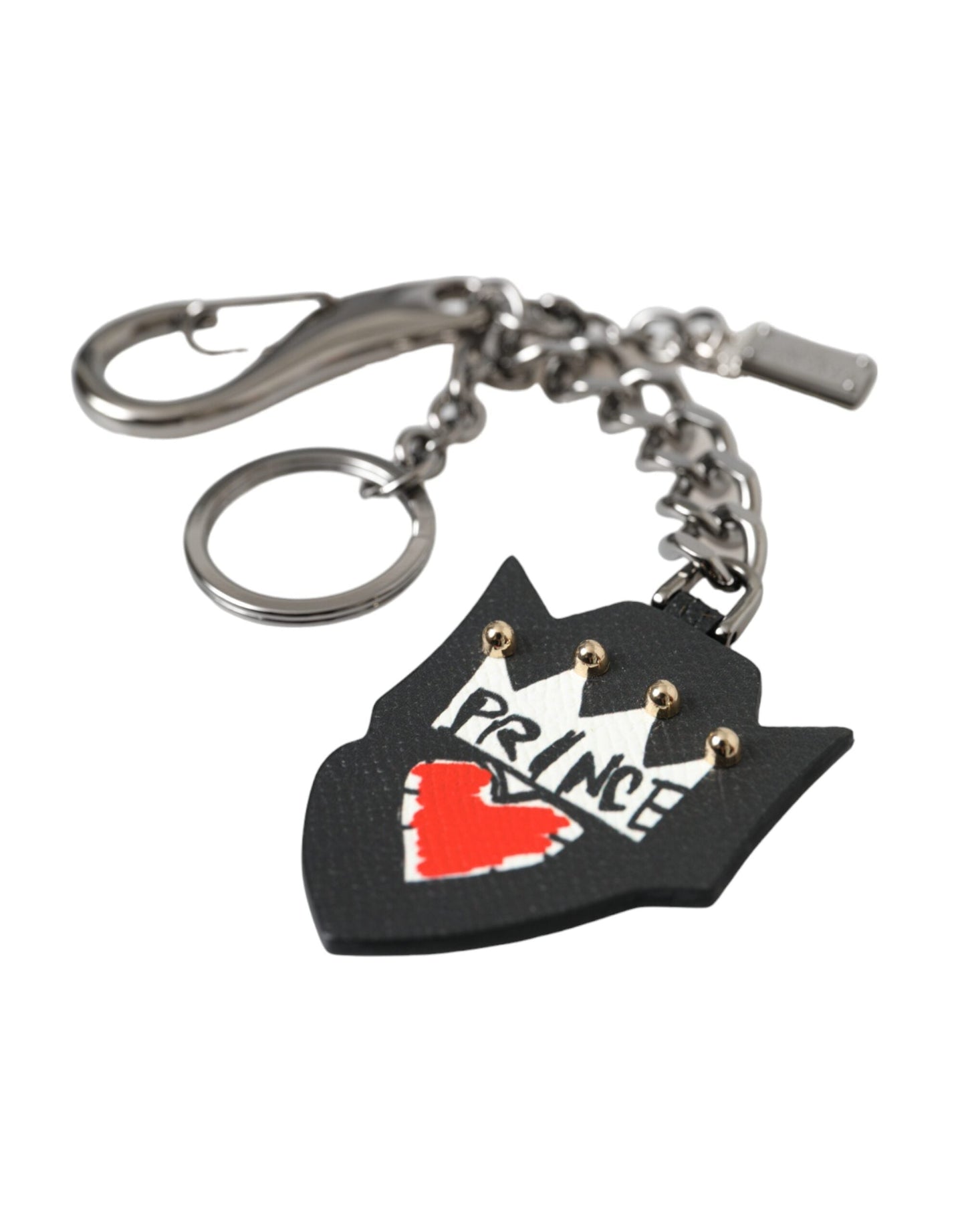 Dolce & Gabbana Black Prince Studs Logo Silver Brass Keychain Men's Keyring