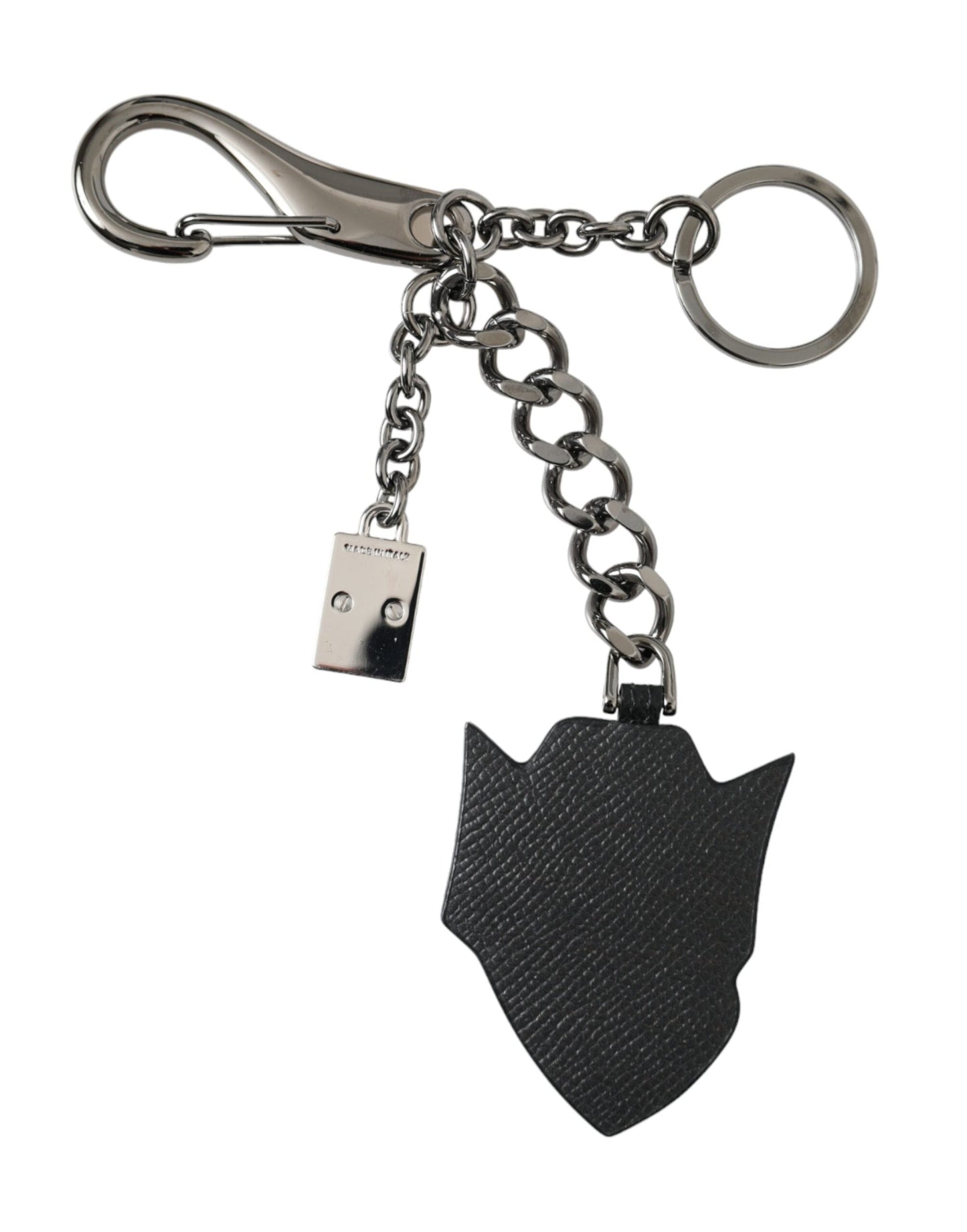 Dolce & Gabbana Black Prince Studs Logo Silver Brass Keychain Men's Keyring