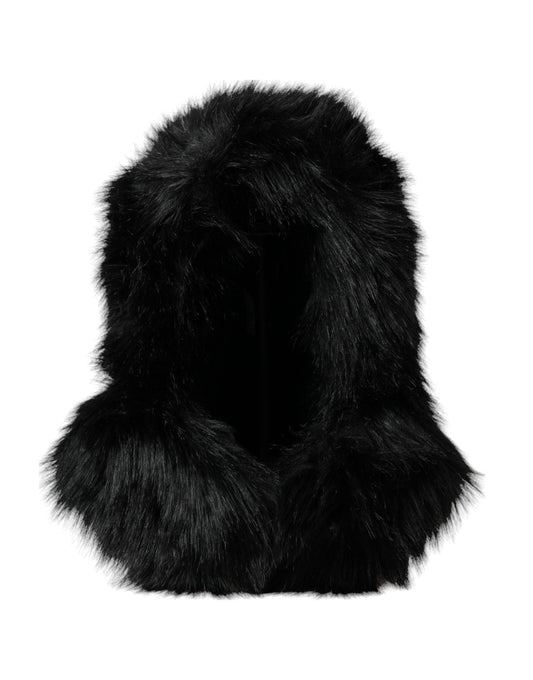 Dolce & Gabbana Black Faux Fur Whole Head Wrap Women's Hat