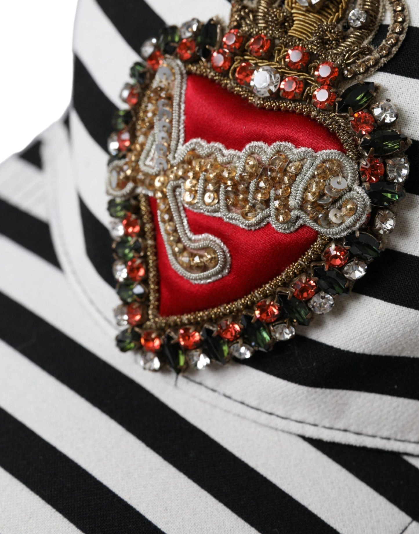 Dolce & Gabbana Black White Stripe Amore Heart Applique Baseball Women's Hat