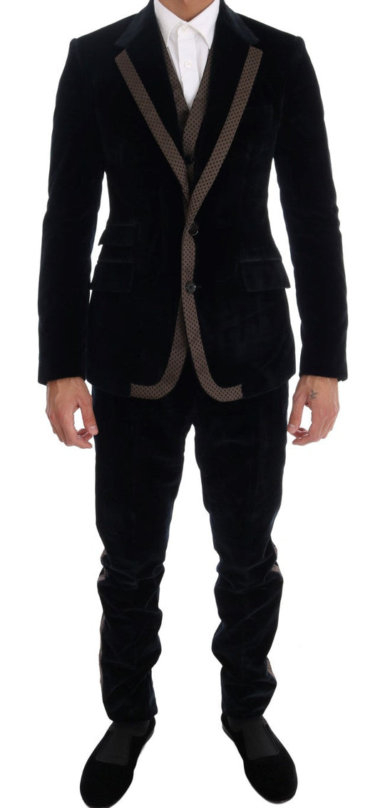 Dolce & Gabbana Blue Velvet Two Button Slim 3 Piece Men's Suit