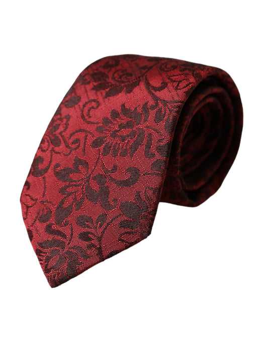 Dolce & Gabbana Red Floral Brocade Silk Adjustable Men Men's Tie