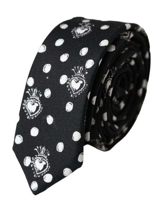 Dolce & Gabbana Black Heart Polka Dot Adjustable Men's Tie
