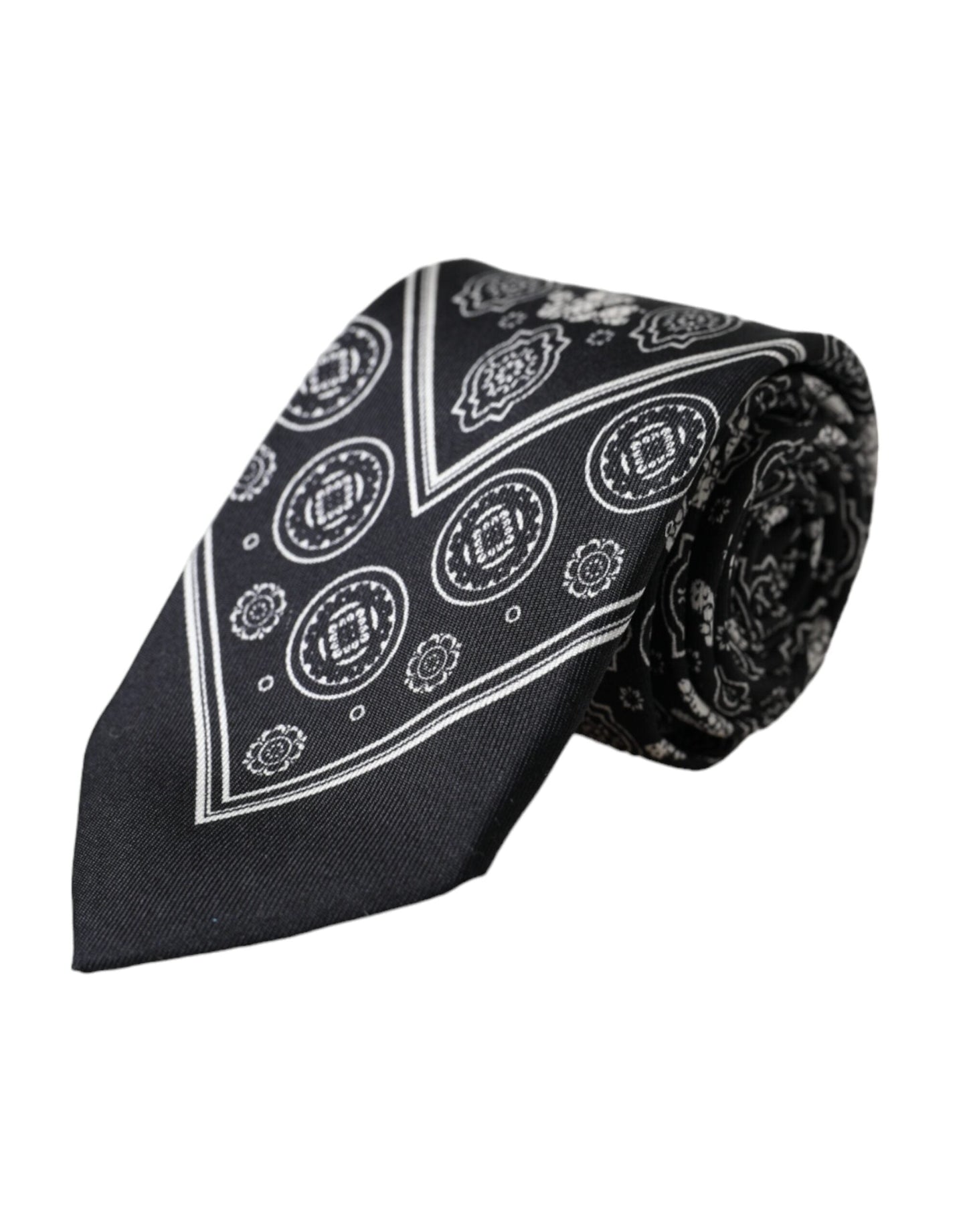 Dolce & Gabbana Black Patterned 100%Silk Adjustable Men's Tie
