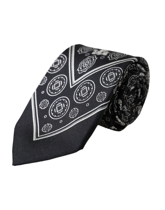 Dolce & Gabbana Black Patterned 100%Silk Adjustable Men's Tie