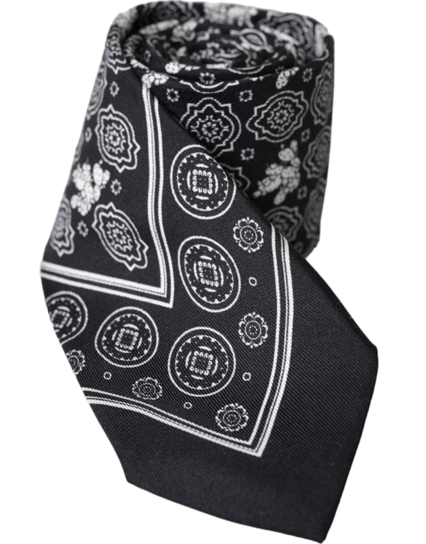 Dolce & Gabbana Black Patterned 100%Silk Adjustable Men's Tie