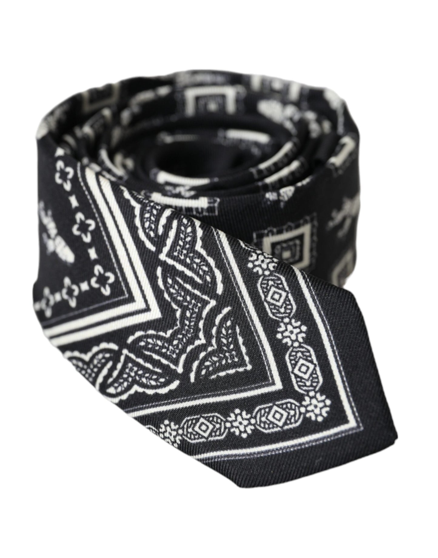 Dolce & Gabbana Black Patterned 100%Silk Adjustable Men's Tie