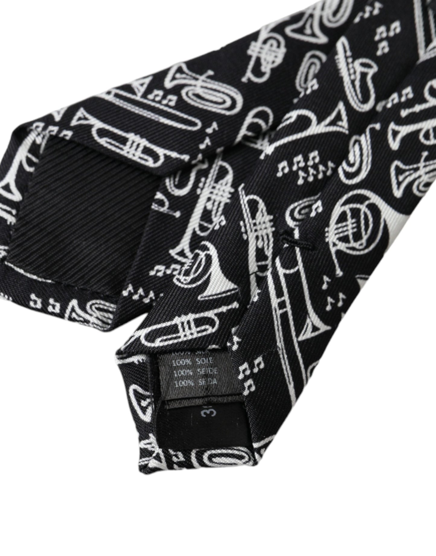 Dolce & Gabbana Black Trumpet Print Silk Adjustable Men's Tie