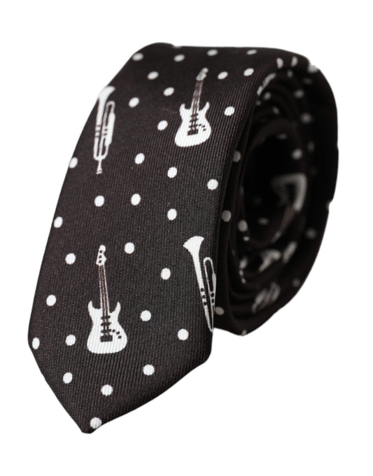 Dolce & Gabbana Black Guitar Print Silk Adjustable Men's Tie