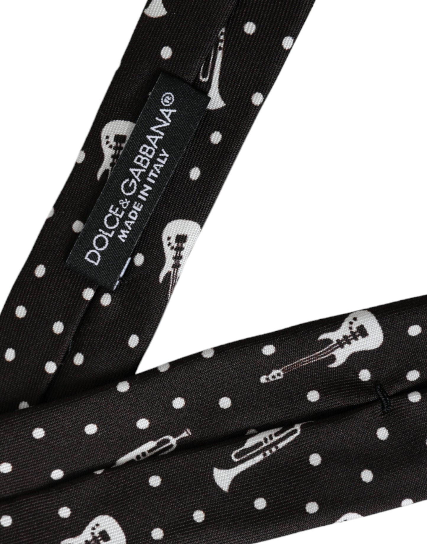 Dolce & Gabbana Black Guitar Print Silk Adjustable Men's Tie