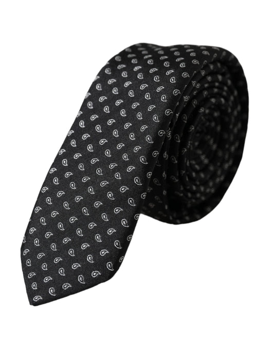 Dolce & Gabbana Black Jacquard Patterned Silk Adjustable Men Men's Tie