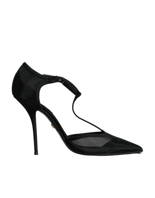 Dolce & Gabbana Black Mesh T-strap Stiletto High Heels Women's Shoes (Pre-Owned)