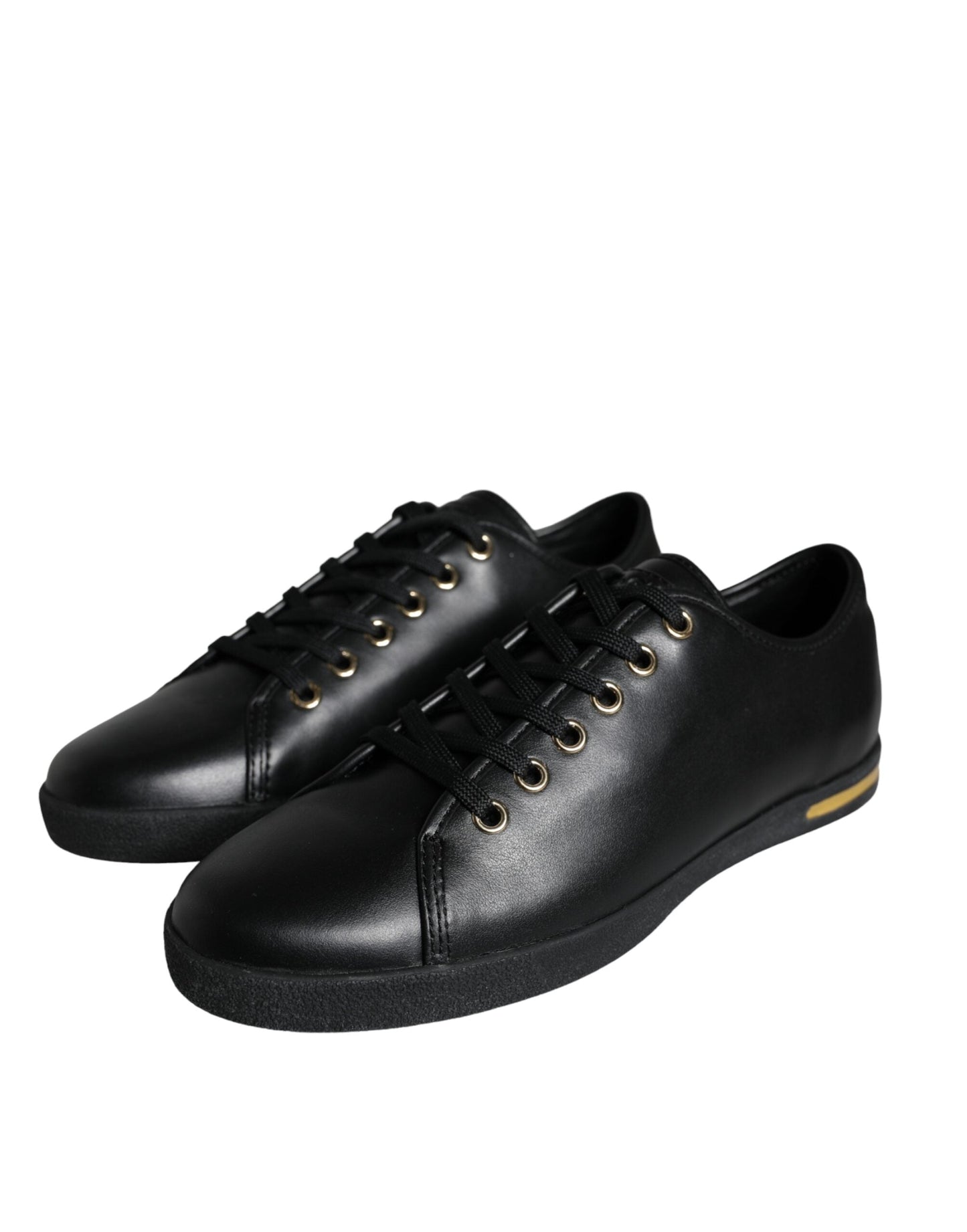 Dolce & Gabbana Black Gold Leather Classic Sneakers Women's Shoes