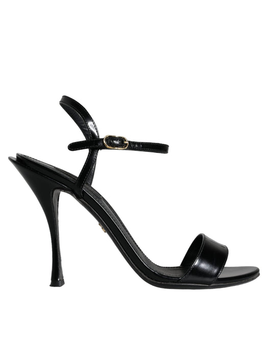 Dolce & Gabbana Black KEIRA Leather Heels Sandals Women's Shoes (Pre-Owned)
