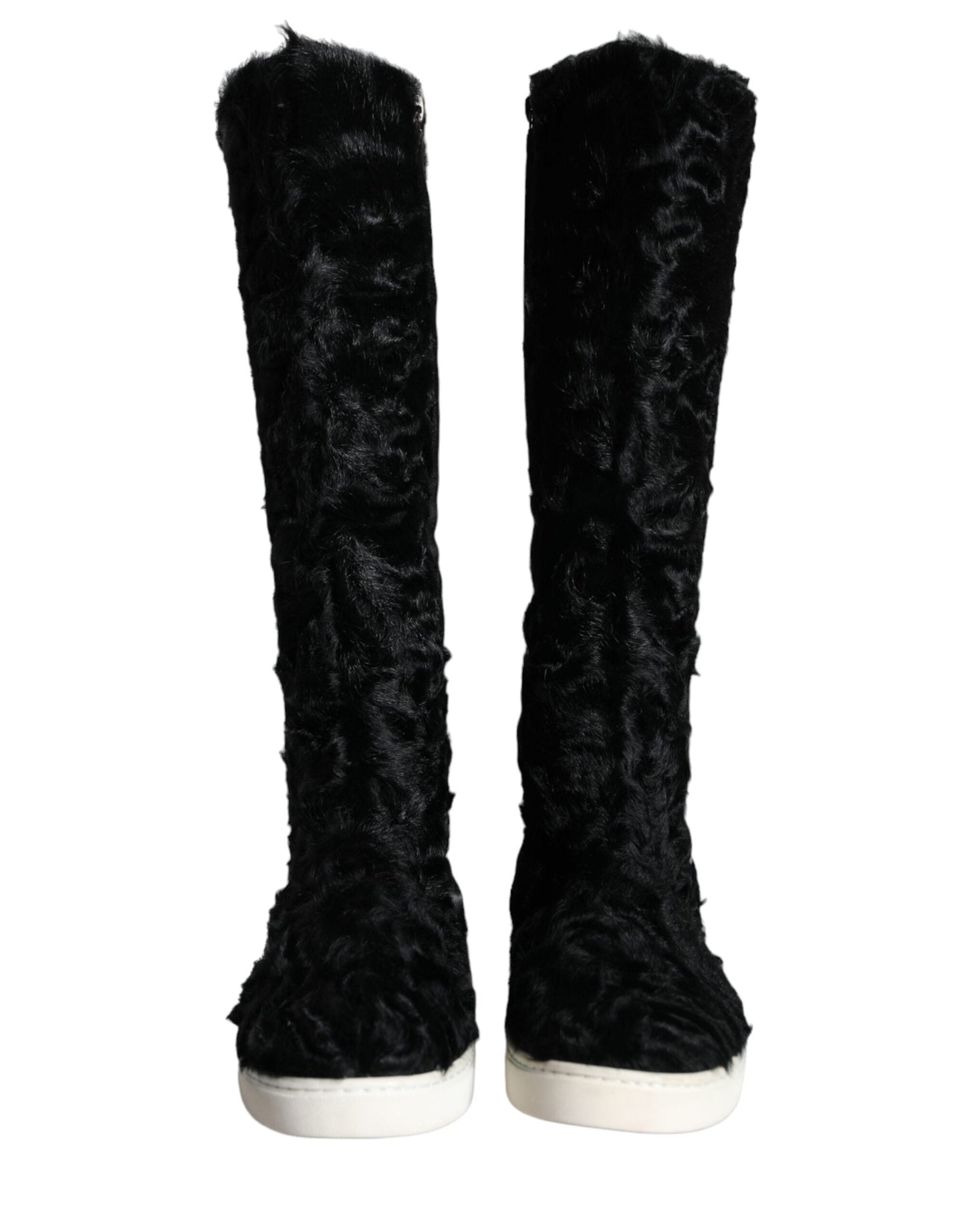 Dolce & Gabbana Black Xiangao Lamb Fur Leather Boots Women's Shoes (Pre-Owned)