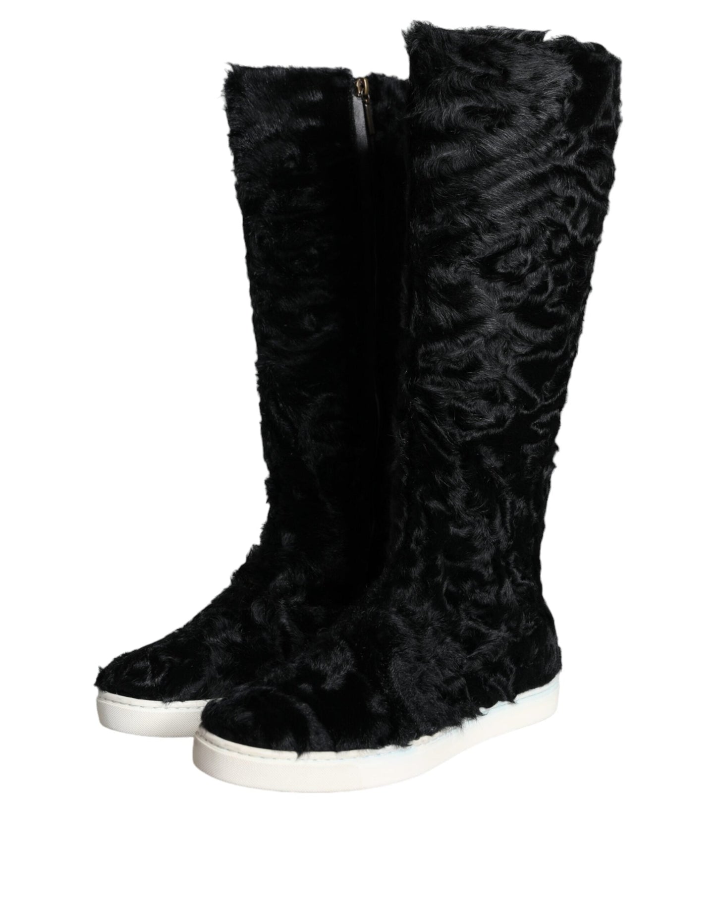 Dolce & Gabbana Black Xiangao Lamb Fur Leather Boots Women's Shoes (Pre-Owned)